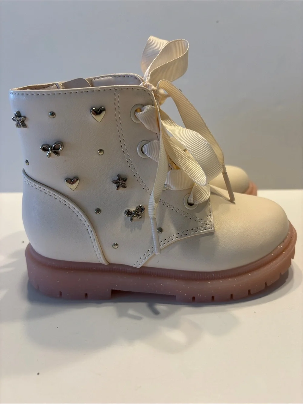 Cat & Jack Toddler Amaya Lace-Up Combat Boots in Ivory